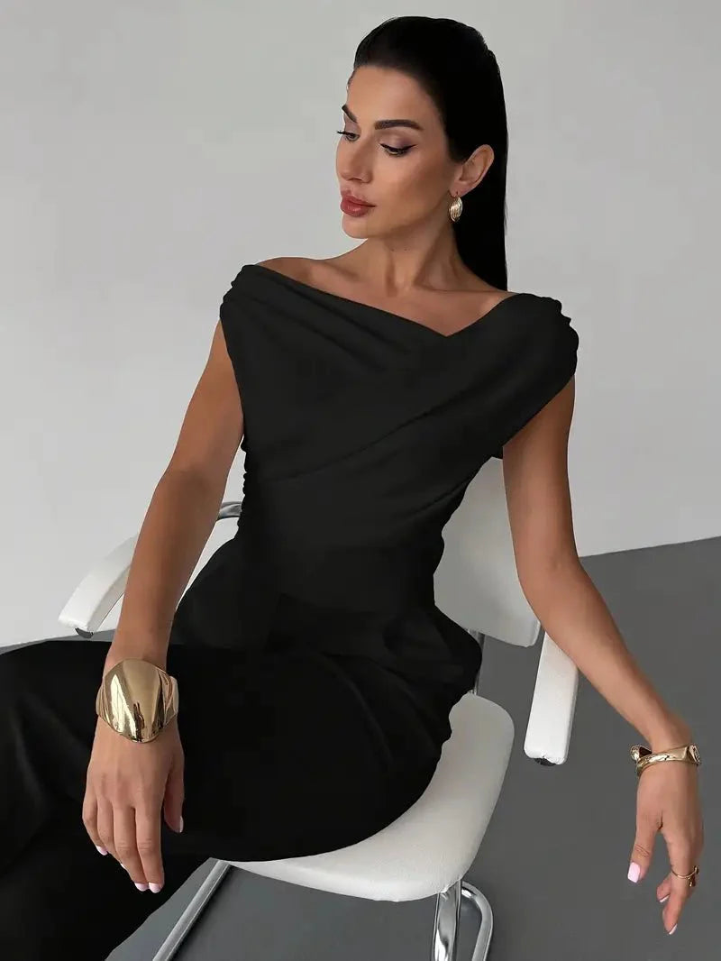 Women’s Draped Off - Shoulder Top with Asymmetrical Neckline