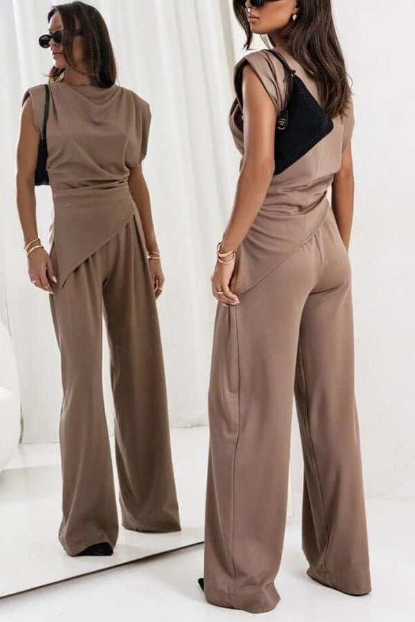 Women’s Draped Two - Piece Set with Sleeveless Top and Wide - Leg Pants