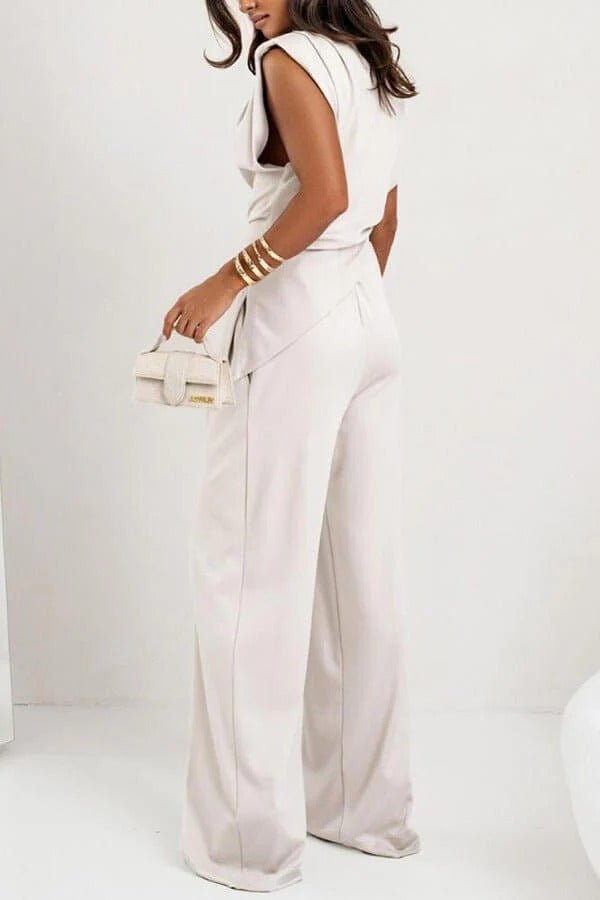 Women’s Draped Two - Piece Set with Sleeveless Top and Wide - Leg Pants