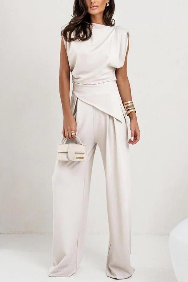 Women’s Draped Two - Piece Set with Sleeveless Top and Wide - Leg Pants