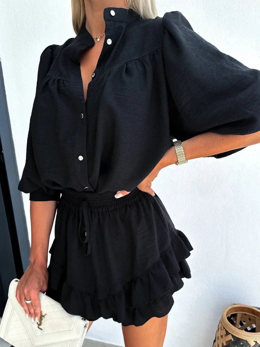 Women’s Effortless Two - Piece Summer Set – Relaxed Blouse and Ruffled Skirt
