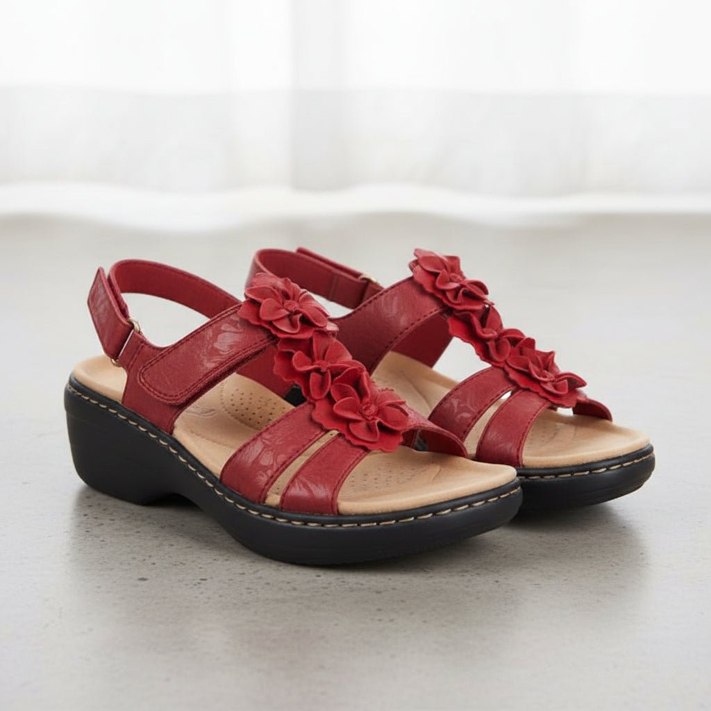 Women’s Elegant Floral Wedge Sandals – Adjustable Strap Comfort Design