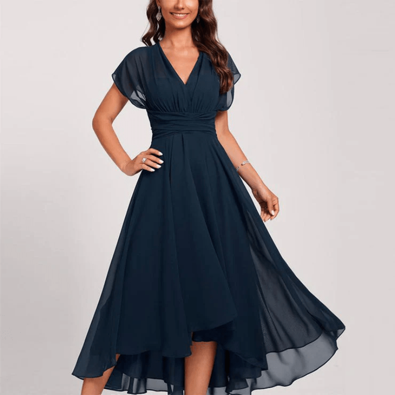Women’s Elegant Midi Dress – Flowing V - Neck Design for Special Occasions