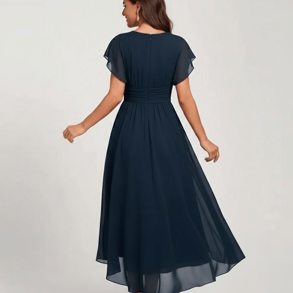Women’s Elegant Midi Dress – Flowing V - Neck Design for Special Occasions