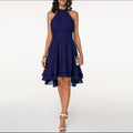 Women’s Elegant Ruffle Midi Dress – Halterneck Silhouette with Flowing Layers