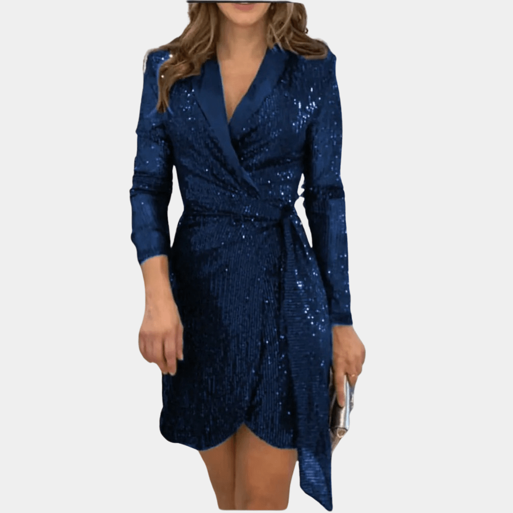 Women’s Elegant Wrap Mini Dress – Long Sleeve Evening Silhouette