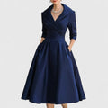 Women’s Elegant Wrap - Style Midi Dress with Pleated Skirt for Formal Occasions