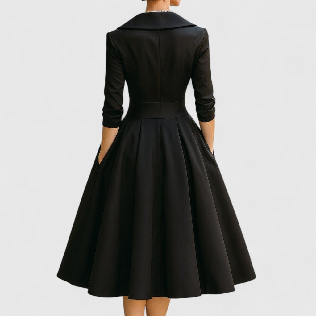 Women’s Elegant Wrap - Style Midi Dress with Pleated Skirt for Formal Occasions