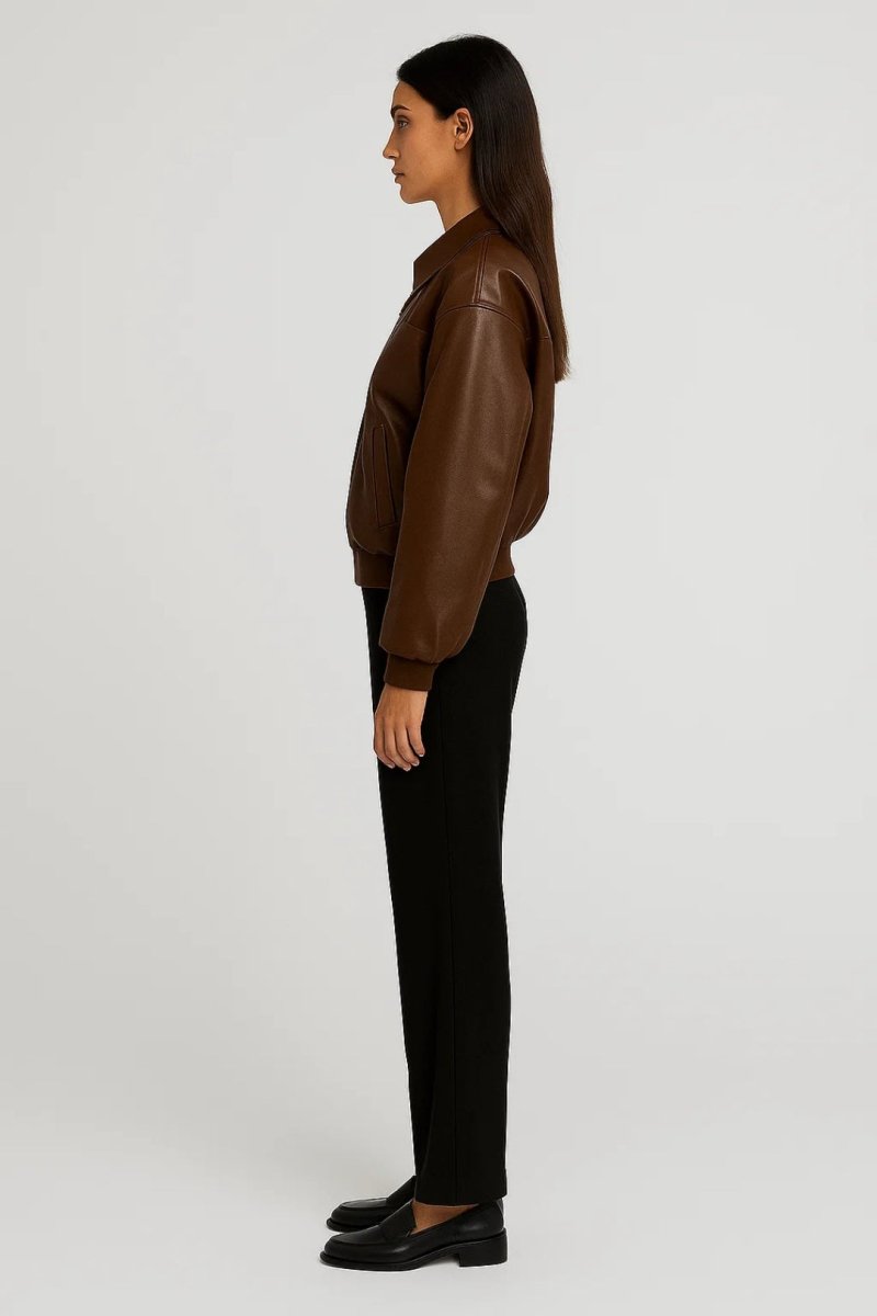 Women’s Faux Jacket – Zip - Up Bomber with Relaxed Fit