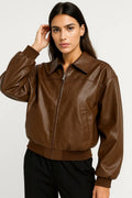 Women’s Faux Jacket – Zip - Up Bomber with Relaxed Fit