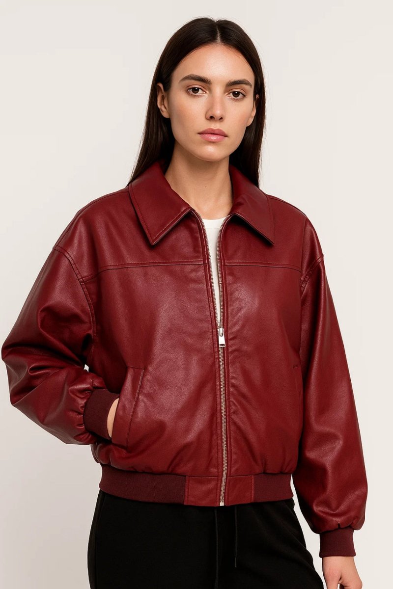 Women’s Faux Jacket – Zip - Up Bomber with Relaxed Fit
