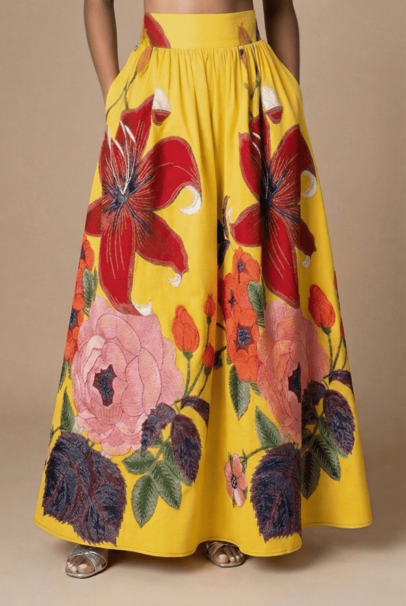 Women’s Floral Maxi Skirt with High Waist and Pleated A - Line Silhouette