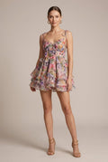 Women's Floral Print Tiered Mini Dress - Tie Straps Bustier