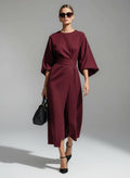 Women’s Flowy Belted Maxi Dress – Elegant Wide - Sleeve Design