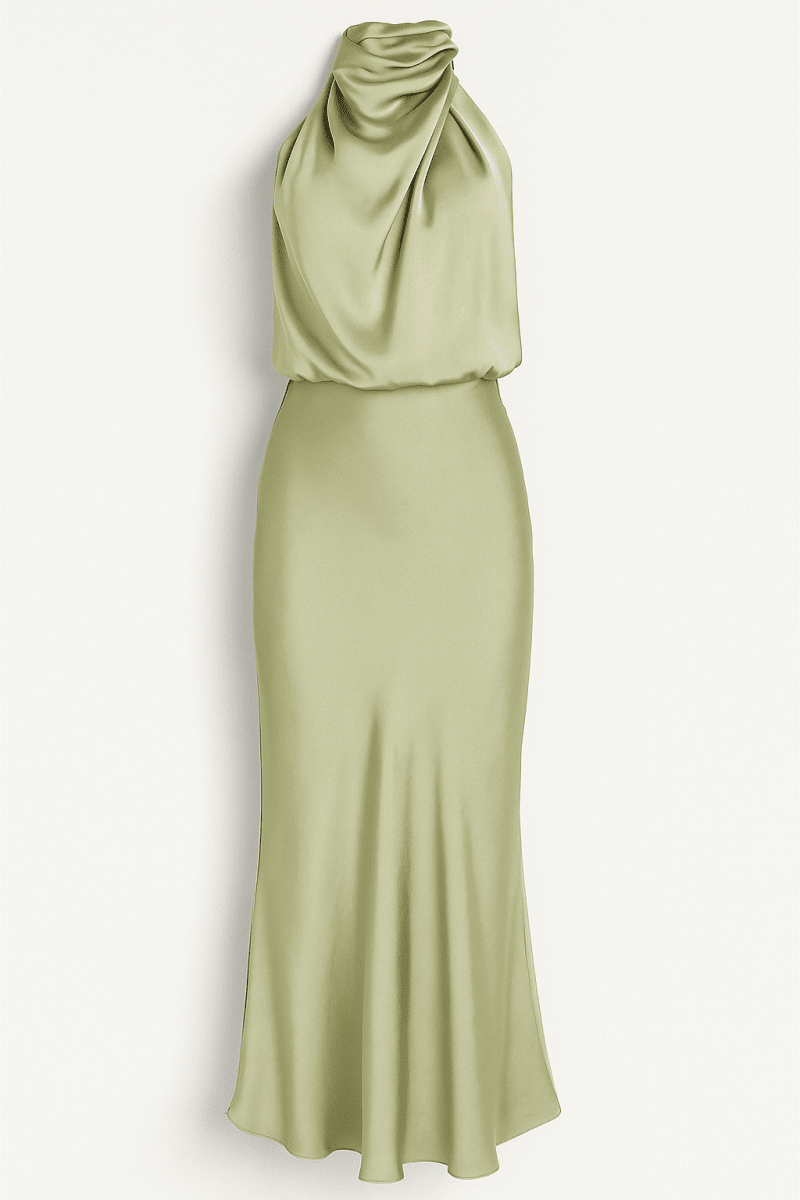 Women’s High - Neck Maxi Dress – Elegant Draped Silhouette for Evening and Formal Events