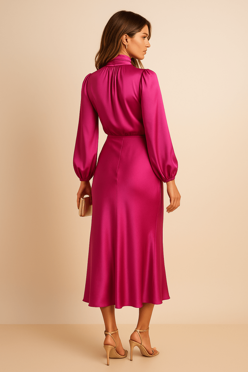 Women’s High Neck Midi Dress – Refined High - Waist Silhouette with Elegant Flow