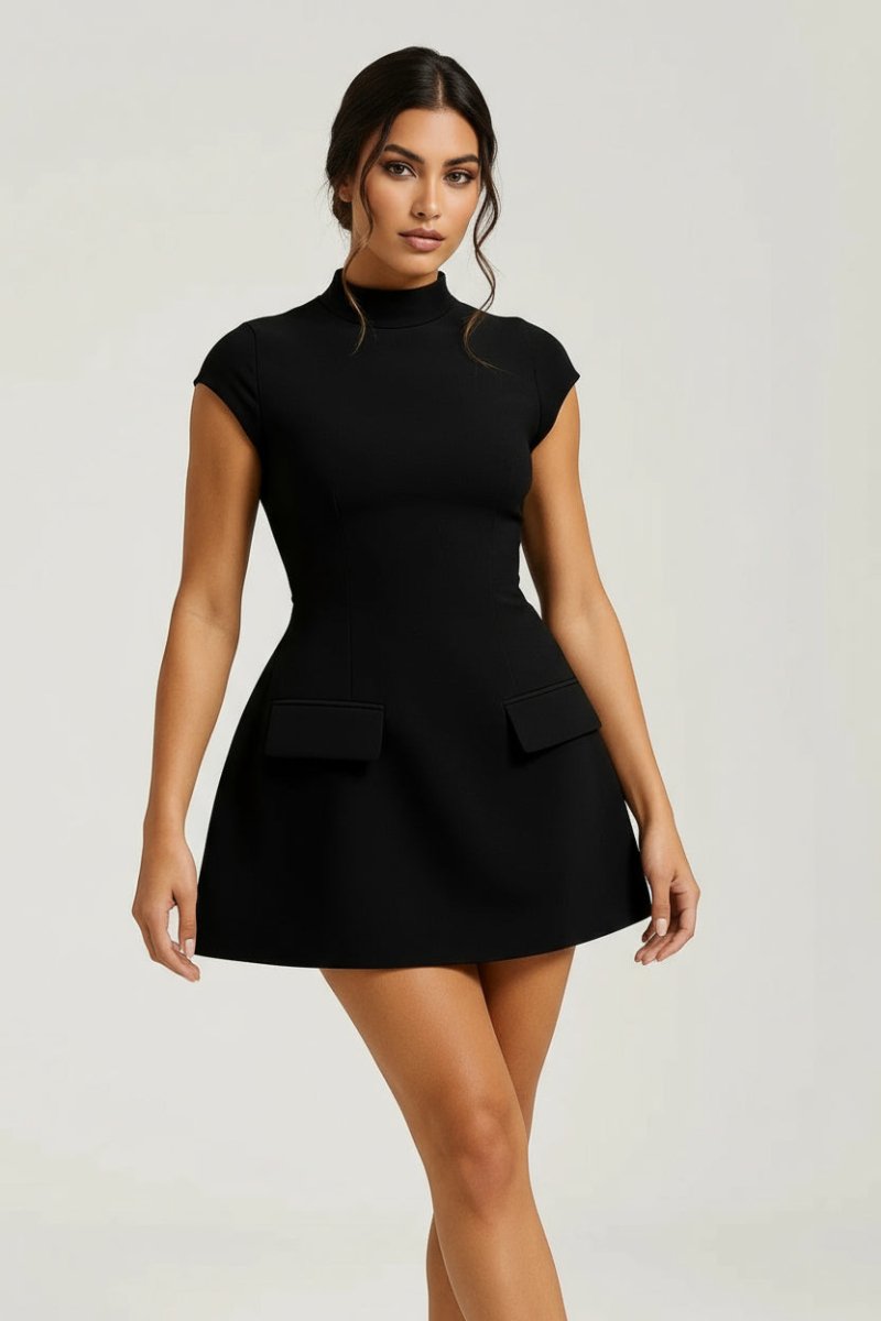 Women’s High - Neck Mini Dress – Fitted Silhouette with Minimalist Detailing