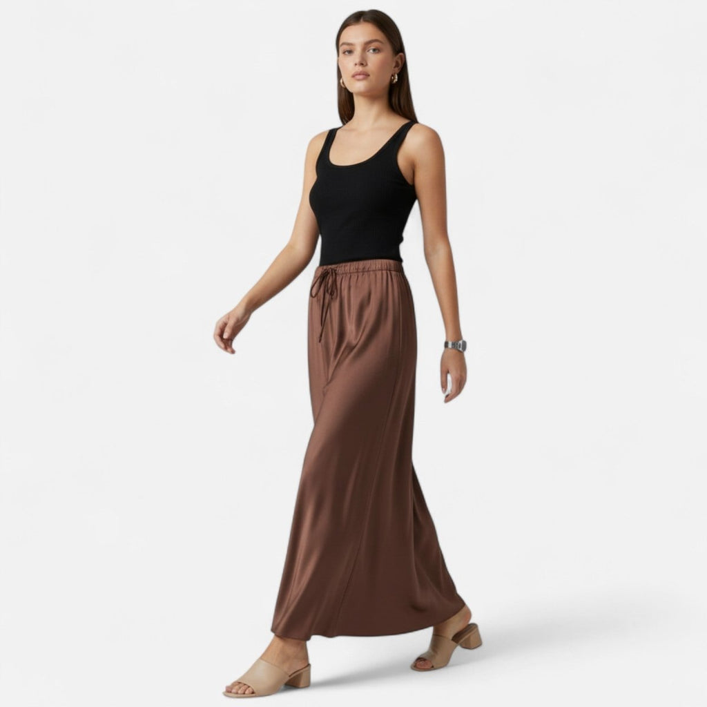 Women’s High - Waist Maxi Skirt with Fluid Silhouette and Elegant Draped Finish