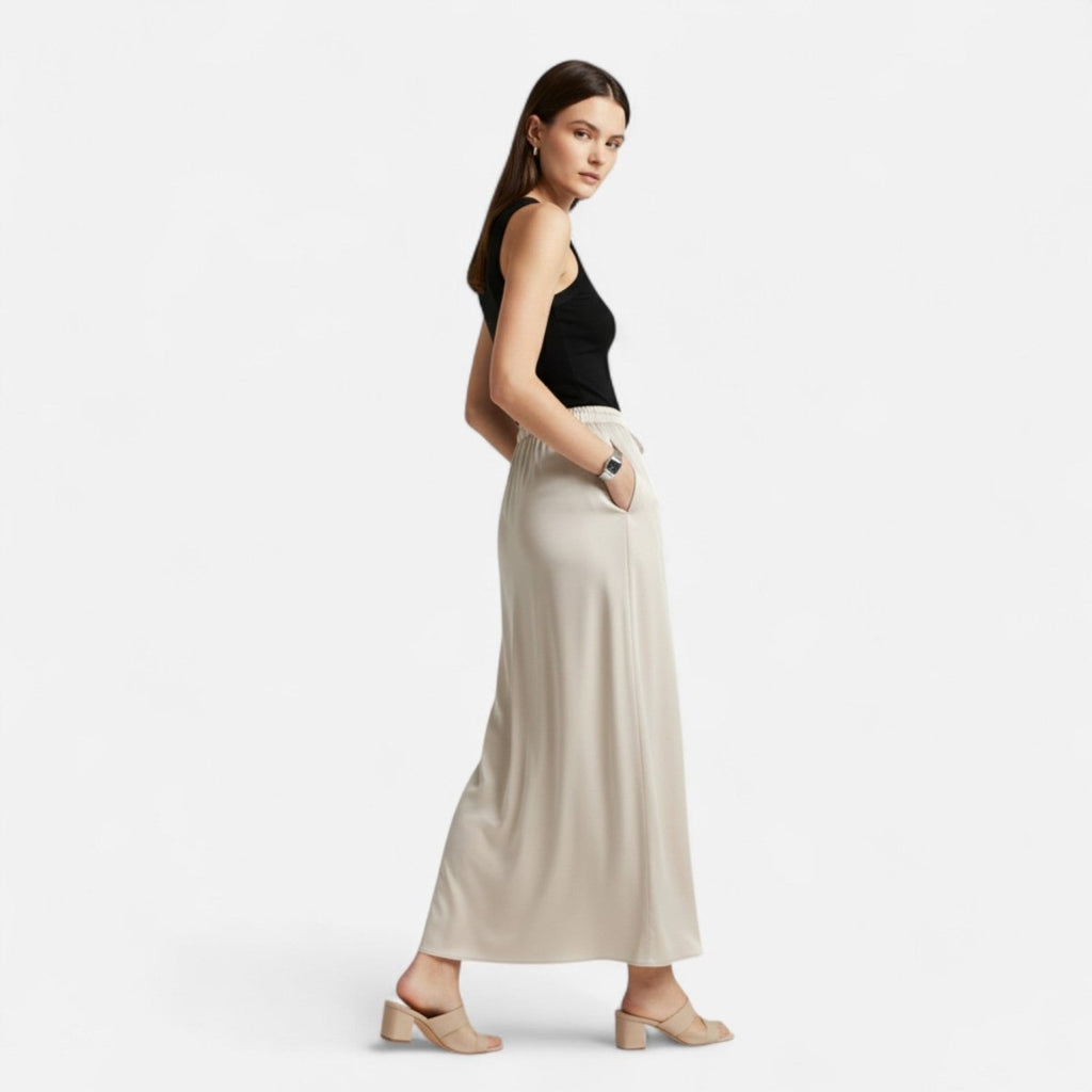 Women’s High - Waist Maxi Skirt with Fluid Silhouette and Elegant Draped Finish