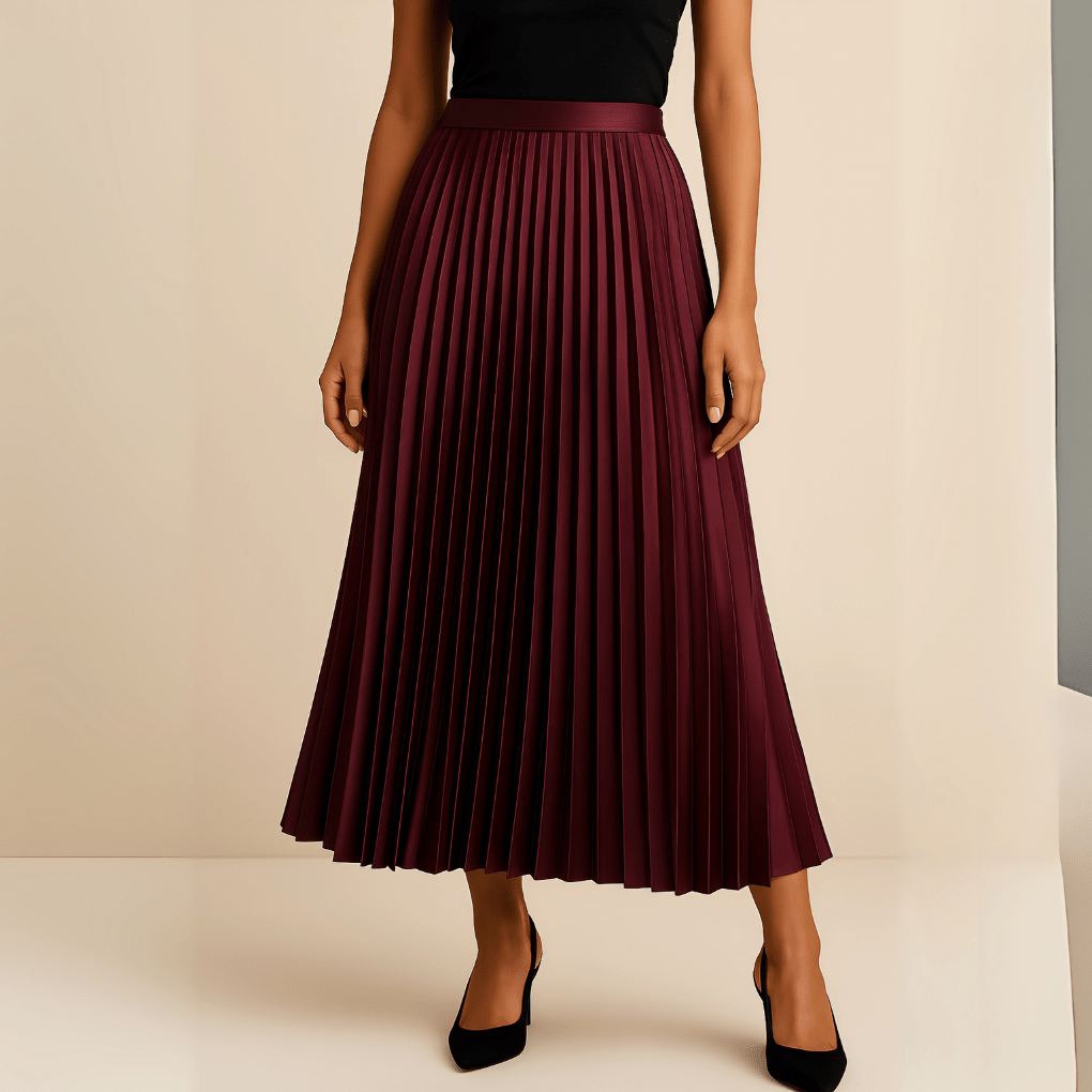 Women’s High - Waist Pleated Midi Skirt – Elegant Structured Silhouette