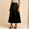 Women’s High - Waist Pleated Midi Skirt – Elegant Structured Silhouette