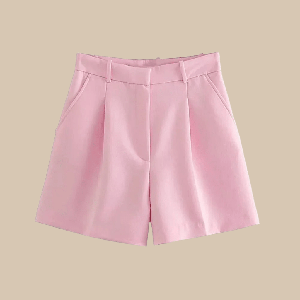 Women’s High - Waist Pleated Shorts with Belt and Side Pockets
