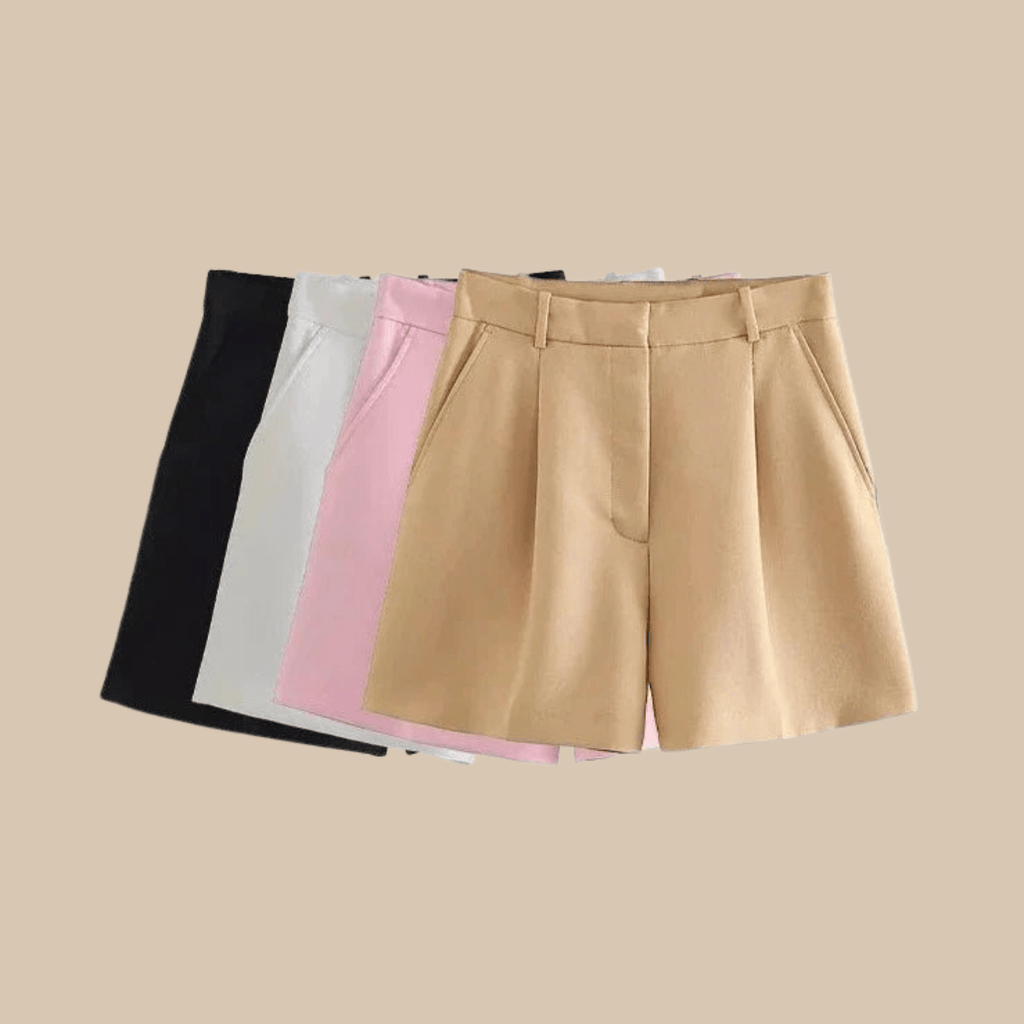 Women’s High - Waist Pleated Shorts with Belt and Side Pockets