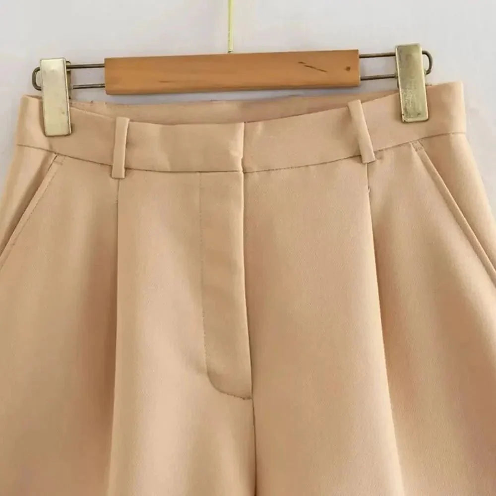 Women’s High - Waist Pleated Shorts with Belt and Side Pockets