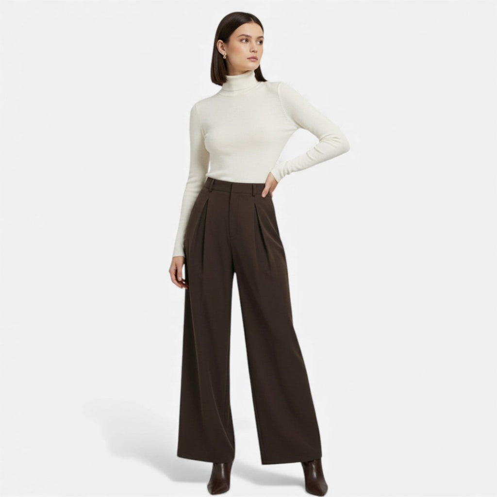 Women’s High - Waist Pleated Wide - Leg Pants with Tailored French - Inspired Silhouette