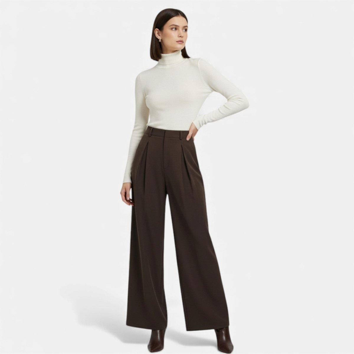 Women’s High - Waist Pleated Wide - Leg Pants with Tailored French - Inspired Silhouette