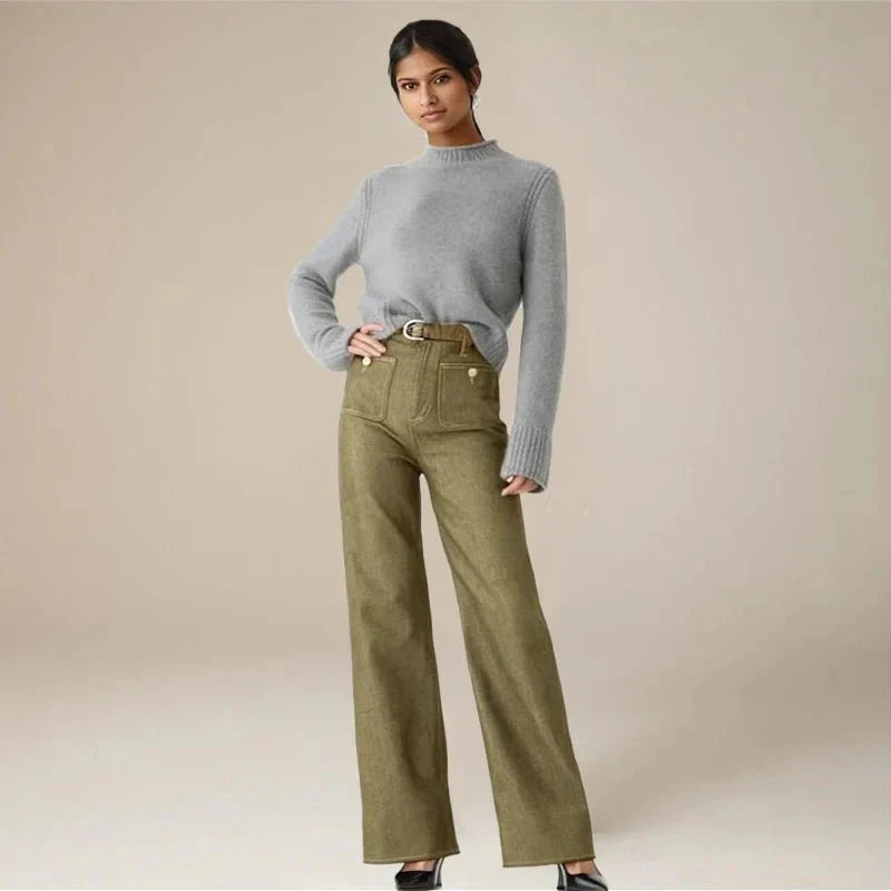 Women’s High - Waist Wide - Leg Jeans – Structured Tailored Fit Denim Pants