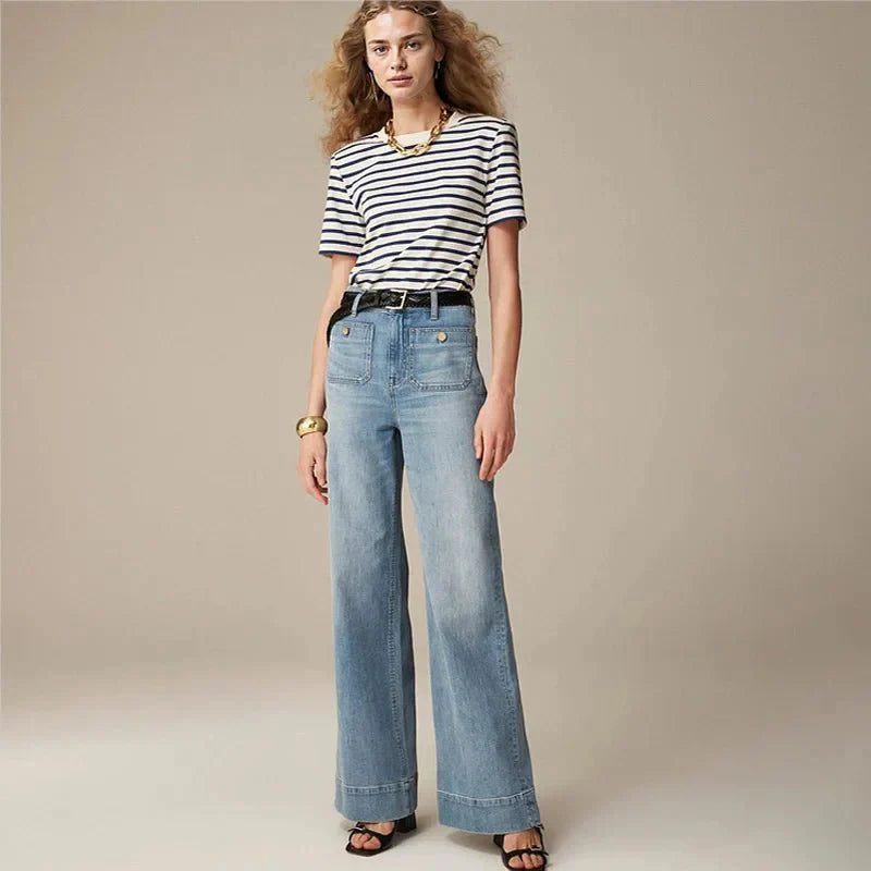 Women’s High - Waist Wide - Leg Jeans – Structured Tailored Fit Denim Pants