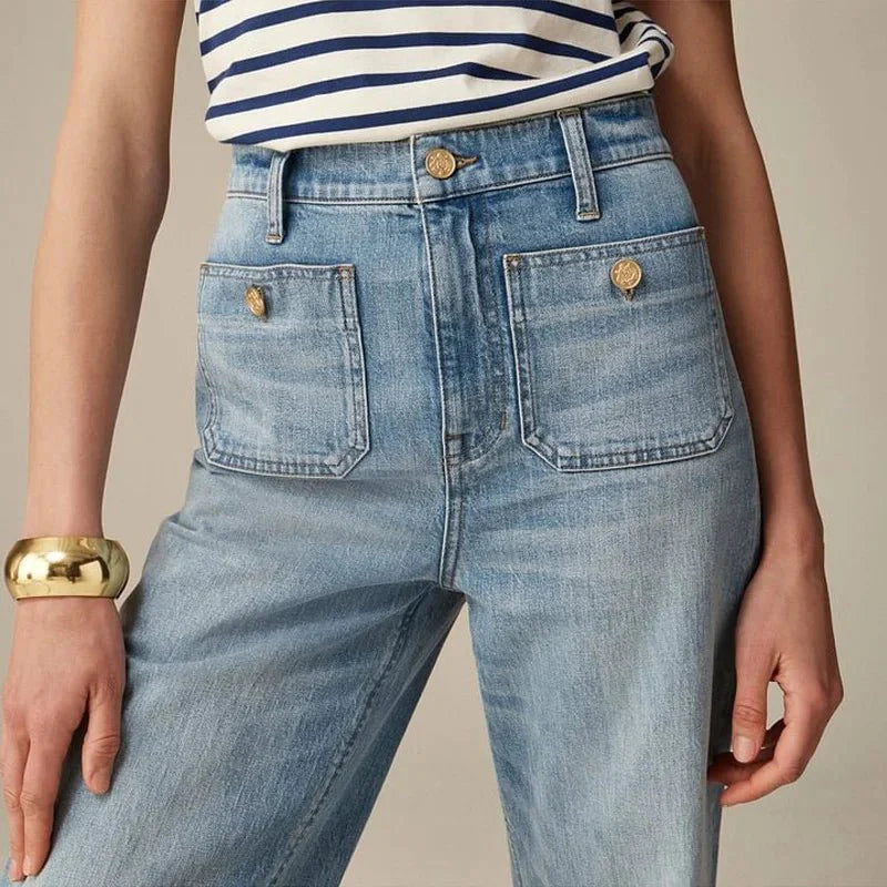 Women’s High - Waist Wide - Leg Jeans – Structured Tailored Fit Denim Pants