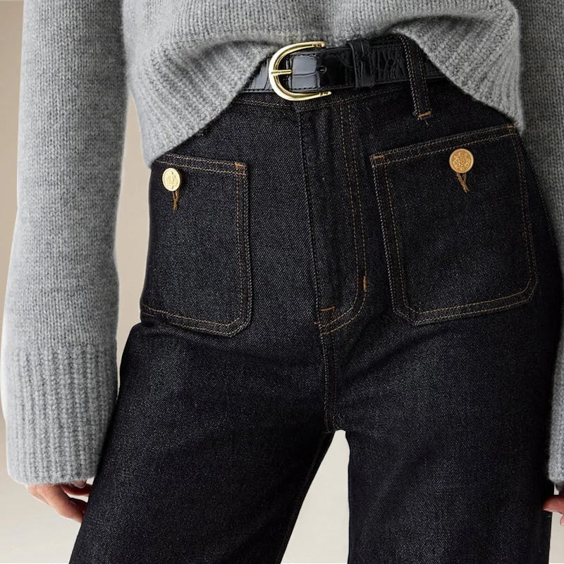 Women’s High - Waist Wide - Leg Jeans – Structured Tailored Fit Denim Pants