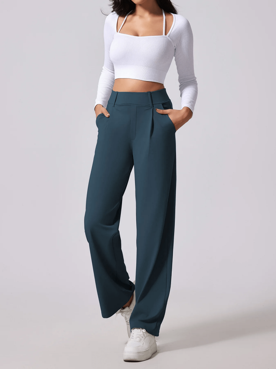 Women’s High - Waist Wide - Leg Pants with Front Pleats and Side Pockets