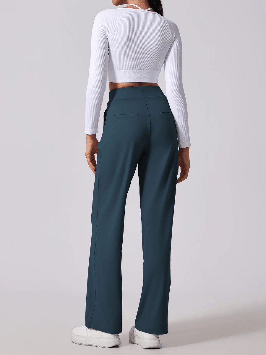 Women’s High - Waist Wide - Leg Pants with Front Pleats and Side Pockets