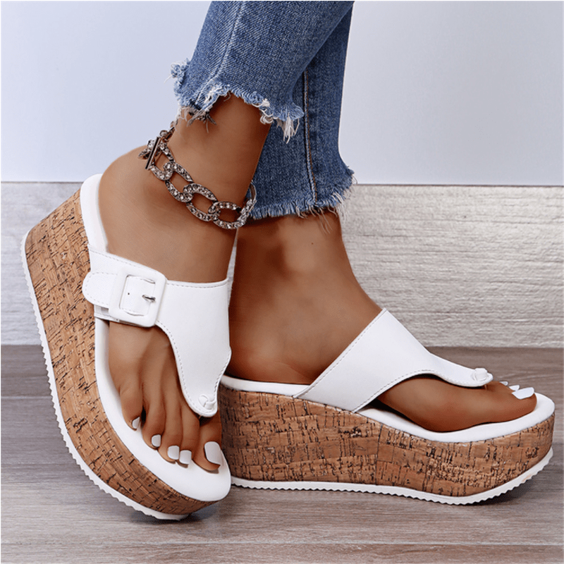 Women’s High Wedge Sandals with Toe Post and Platform Sole