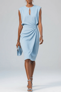 Women’s Keyhole Neck Midi Dress – Elegant Ruched Waist Silhouette