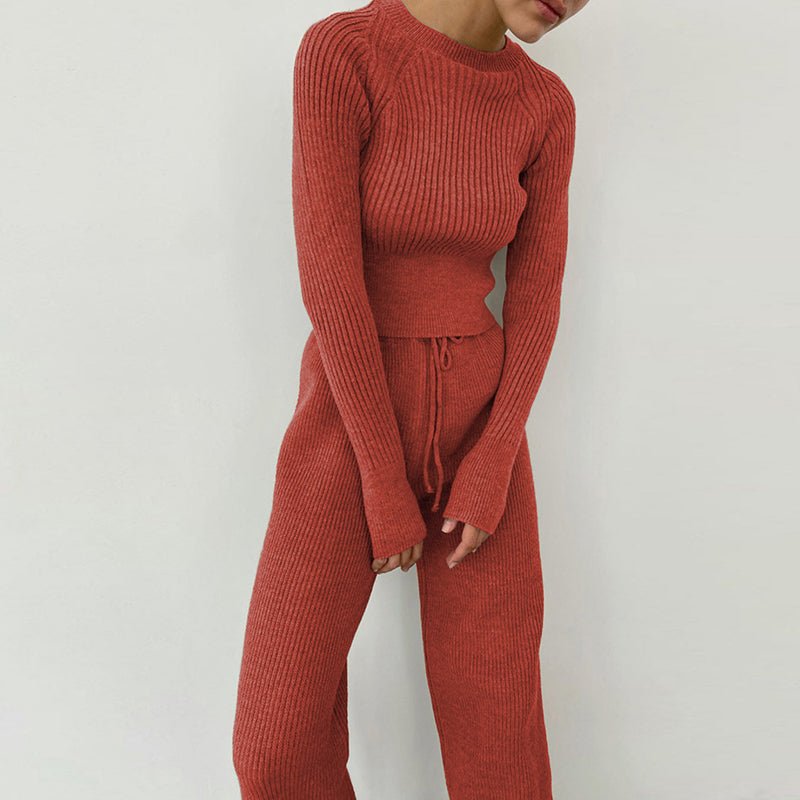 Women’s Knitted Lounge Set – Ribbed Sweater and Pants