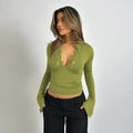 Women’s Lace Bell Sleeve Top with V - Neck Silhouette for Elegant Styling