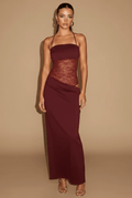 Women’s Lace Panel Maxi Dress with Tie Straps – Sleek Evening Silhouette