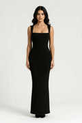 Women’s Long Bodycon Maxi Dress – Square Neckline and Figure - Hugging Silhouette