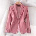 Women’s Long Sleeve Blazer with Notched Lapels and Grid Pattern