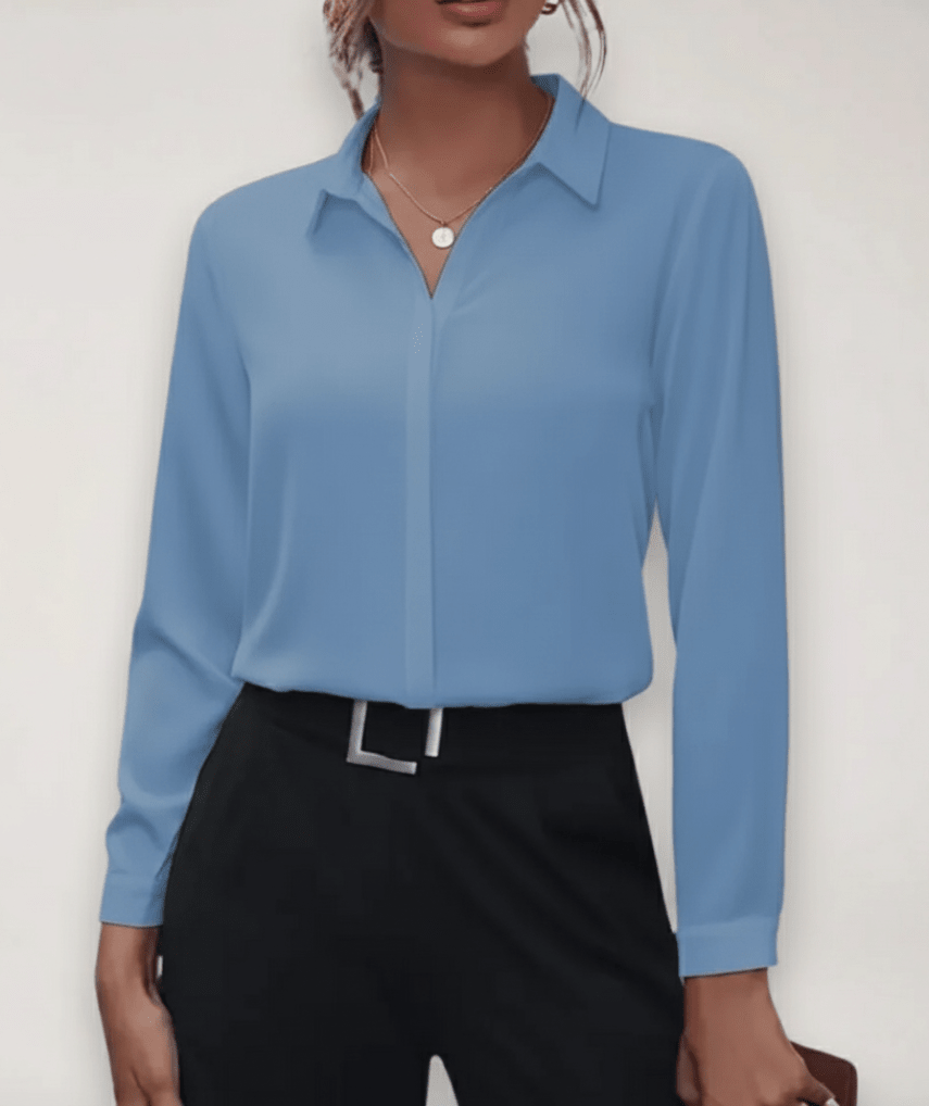 Women’s Long Sleeve Button - Up Blouse with Collared Neck