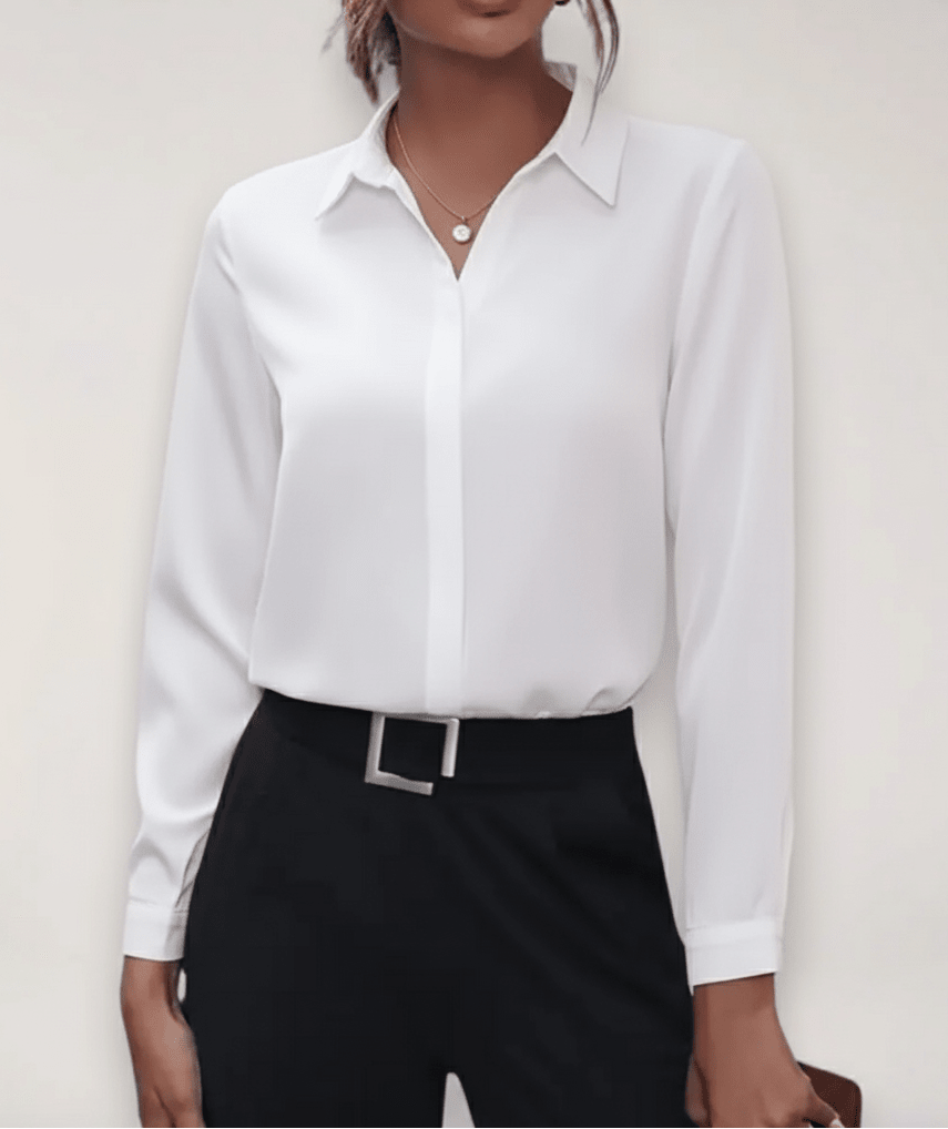 Women’s Long Sleeve Button - Up Blouse with Collared Neck