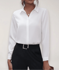Women’s Long Sleeve Button - Up Blouse with Collared Neck