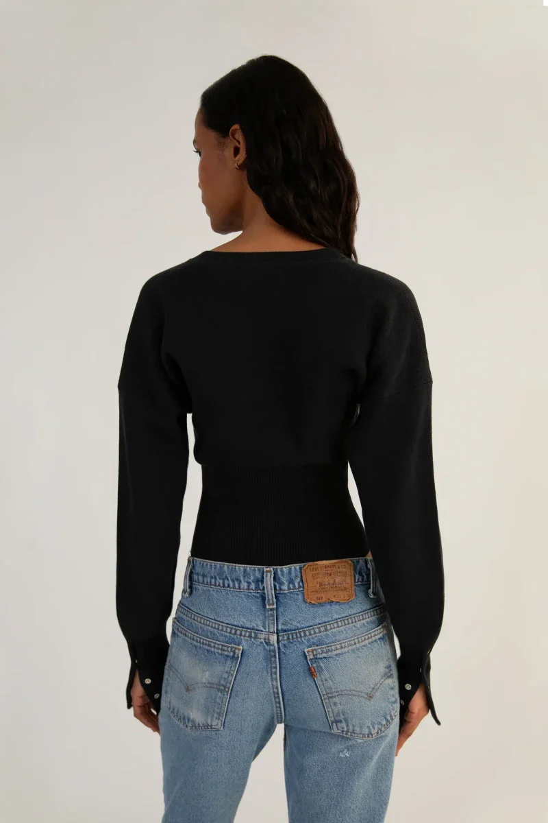 Women’s Long Sleeve Cropped Button - Front Cardigan with Ribbed Waist