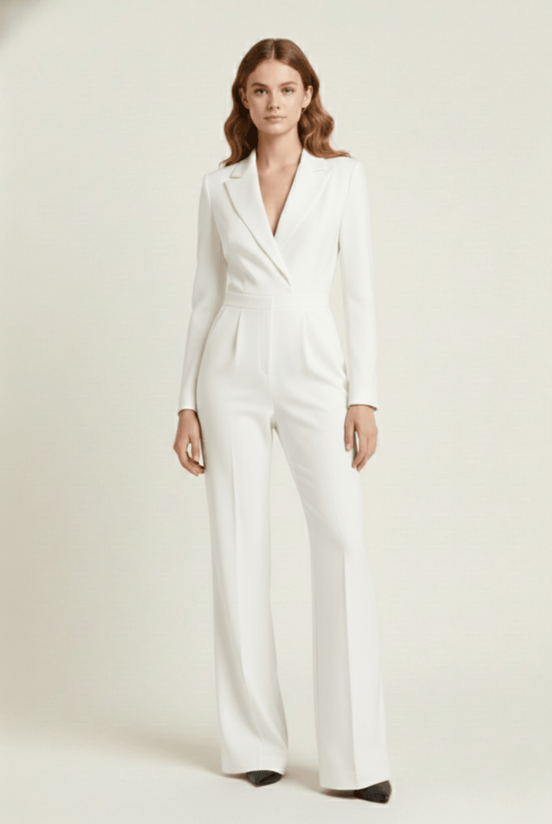 Women’s Long Sleeve Jumpsuit with Tailored Bodice and Full - Length Wide - Leg Design