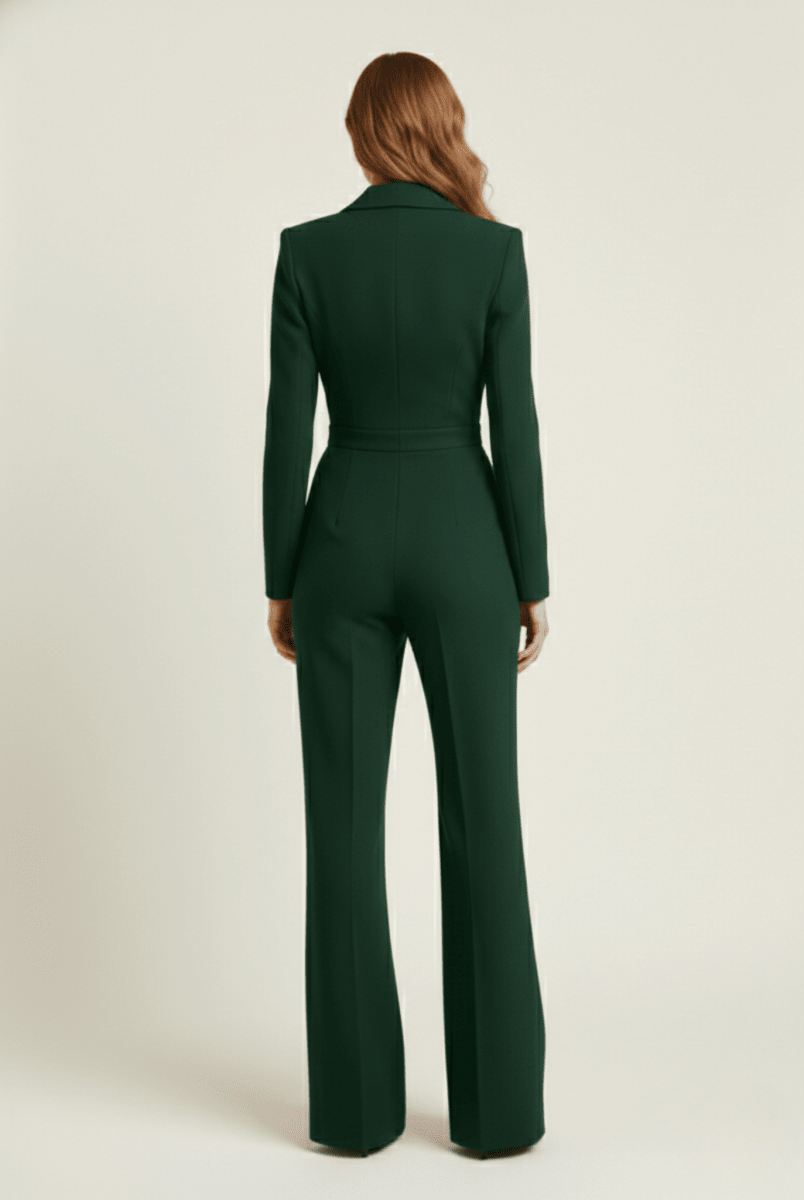 Women’s Long Sleeve Jumpsuit with Tailored Bodice and Full - Length Wide - Leg Design
