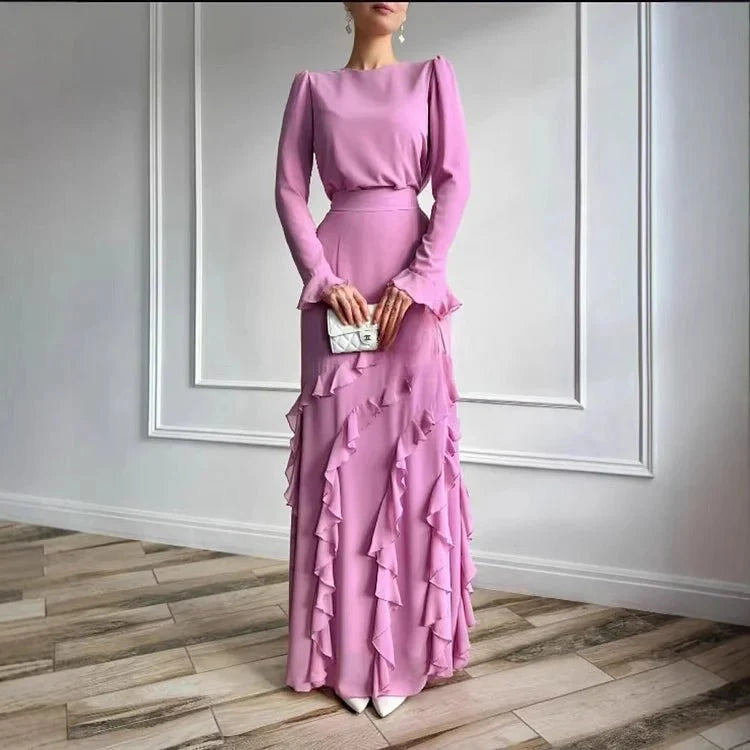 Women’s Long Sleeve Ruffle Maxi Dress Two Piece Set